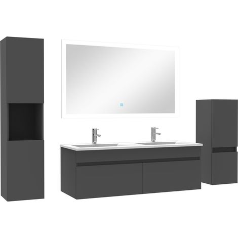 Ensemble meuble vasque 120cm et colonne de rangement et miroir lumineux Anthracite (1/5)