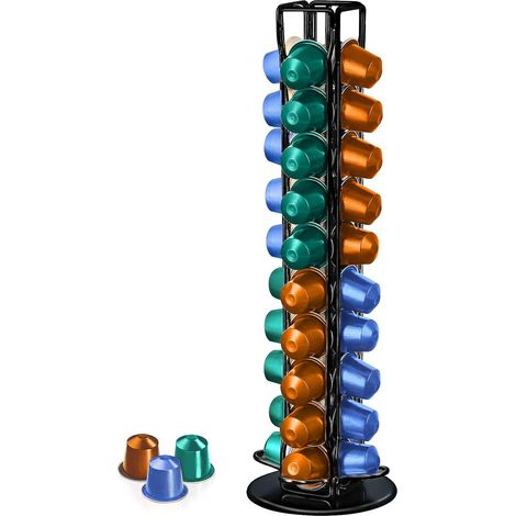 Soporte giratorio para cápsulas de café, gran capacidad (para 40 cápsulas), construcción robusta de metal, rejilla metálica, duradero y fácil de limpiar, color negro. (1/5)