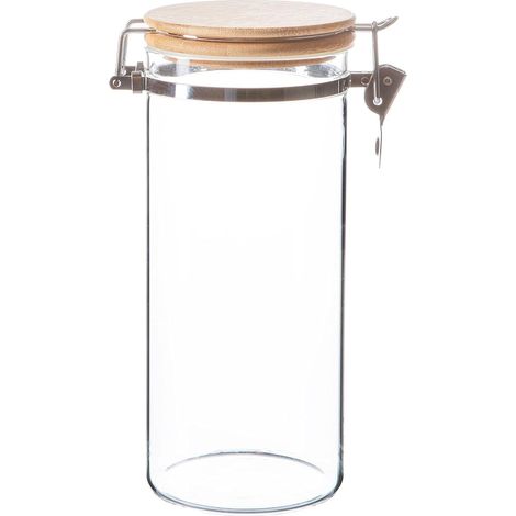 Jar de Rangement en Verre avec Couvercle en Bois - Cuisinière de Cuisine contemporaine Moderne - 1,4 Litre (1/4)