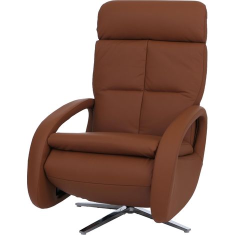 [NEUWERTIG] Relaxsessel HHG-804, TV-Sessel Liegesessel, Liegefunktion drehbar, elektrisch verstellbar Voll-Leder braun