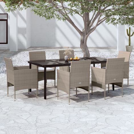 Ensemble à manger de jardin coussins 7 pcs-Salon de jardin Beige/noir 996790 (1/5)