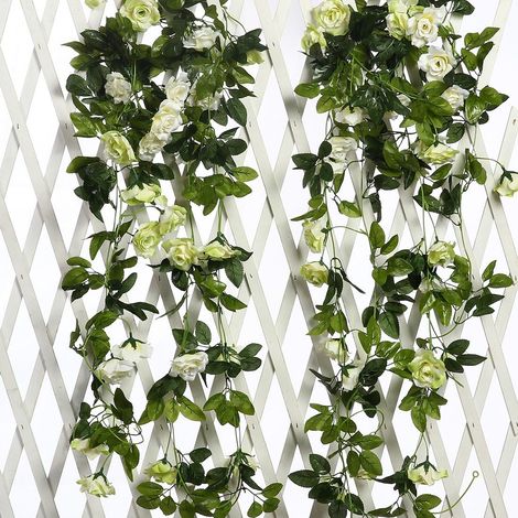 Lot de 9 couronnes roses artificielles avec des fleurs en soie suspendues à des lianes, utilisées pour la décoration murale intérieure de mariage