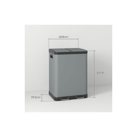 Poubelle à pédale double 2x30 L en métal avec couvercles et seaux intérieurs, pour salon et bureau (1/5)
