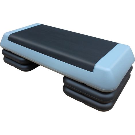 Step d'aérobic réglable 76 cm en ABS avec 3 rehausses antidérapantes Noir et Gris (1/5)