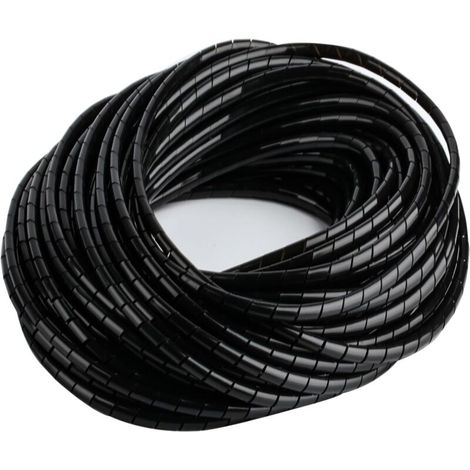 Cache-câbles spirale noir – 2 pièces (4 mm × 20 m + 6 mm × 15 m) – gaines électriques organisatrices pour bureau, maison, TV, PC et audio