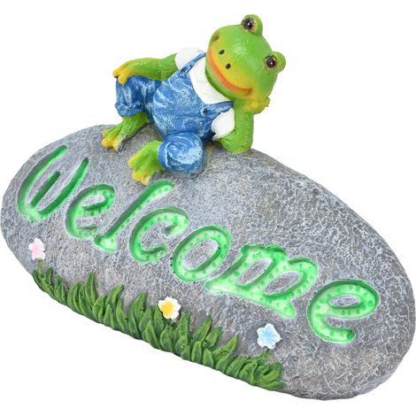 Statue de grenouille lumineuse de bienvenue, décoration de jardin en résine artisanale, ornement animal pour patio, cour et pelouse, intérieur et extérieur. (1/5)