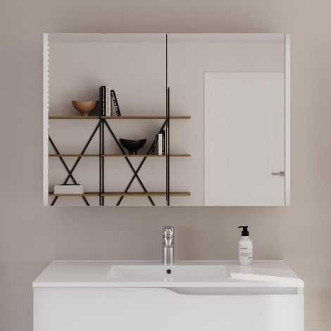 Armoire de toilette miroir 100x70cm - blanc - MIRANO (1/5)