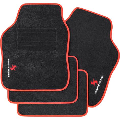 Woltu – Tapis de voiture antidérapant noir avec liseré rouge – Lot de 4 pièces – Tapis avant 65.5x45 cm, arrière 33x45 cm – Broderie sports