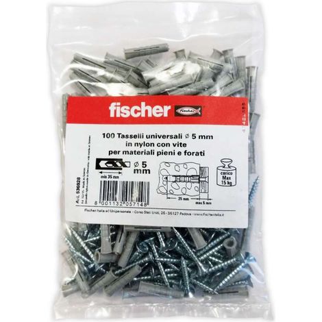 100 tasselli in nylon fischer diametro 5 con vite