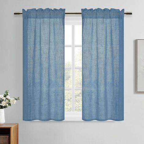 Rideaux Cuisine Bleu Rideau Voilage Court 120 x 60 cm (H x l) en Lin Effet Semi-Transparent et Moderne pour Evier Placard Fenetre Salon 2 Panneaux (1/5)