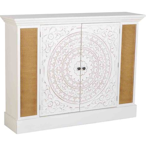 Aparador de madera blanco envejecido de 2 puertas 130x33x99h cm (1/5)