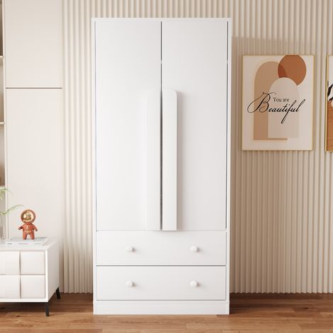 Armoire 70 x 40 x 170 cm, modèle à double porte, avec tiroirs et compartiments de rangement, blanche (1/5)