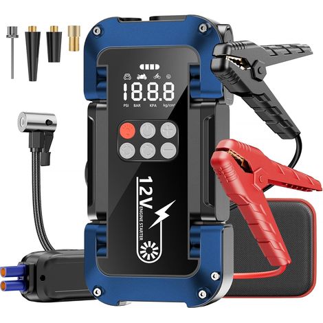 Booster Batterie Voiture avec Compresseur,4000A 26800mAh,12V Jump Starter Portable Booster Batterie (Jusqu’à All Gaz Ou 8L Diesel) avec Grand éCran LCD,Lampe à LED,Pinces Intelligentes (1/5)