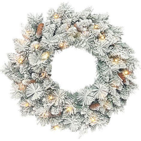 Couronne de Noël avec lumières LED, pommes de pin, décoration de porte verte et blanche, Ø60 x 8 cm (1/5)
