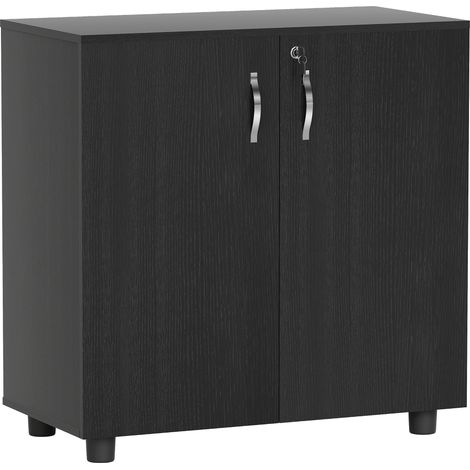 Armadietto da Ufficio Multiuso 2 Ante 80x40x80 cm con Serratura Rivestimento in Melamina Nero (1/5)