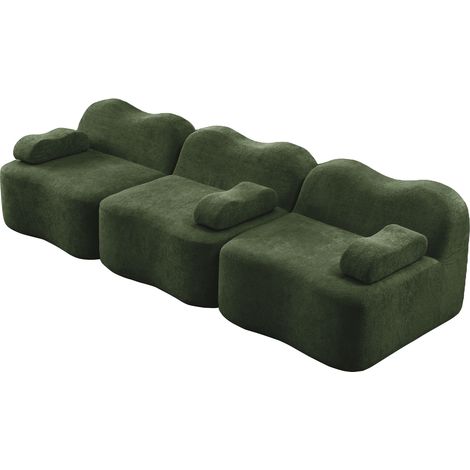 CAIziCanapé modulaire sans armature 3 places en mousse haute densité 32D, forme ondulée avec assise profonde, coussin d’accoudoir amovible, idéal pour le salon, vert (1/5)