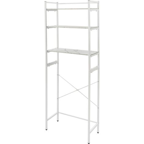 Étagère pour machine à laver – 3 niveaux, blanc et marbre, acier + MDF, charge 15kg – Haute 181 cm, gain de place buanderie (1/5)