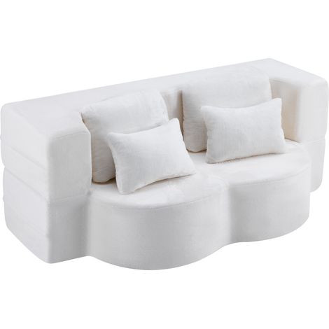 ELVMI Divano Modulare Convertibile in Schiuma con Cuscino Lombare, Tessuto Peluche, Bianco (1/4)