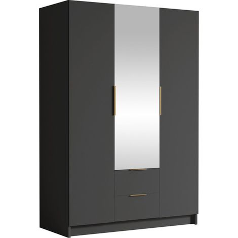 Armario Closico Calvron II, Negro, 216x150x60cm, Puertas de armario: Con bisagras, Número de estantes: 0