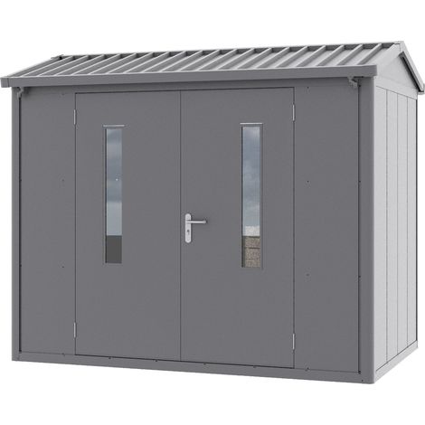 GFP Primeyard Caseta de jardín metálica 263x180x231 cm Cobertizo exterior tejado a dos aguas antracita (1/5)