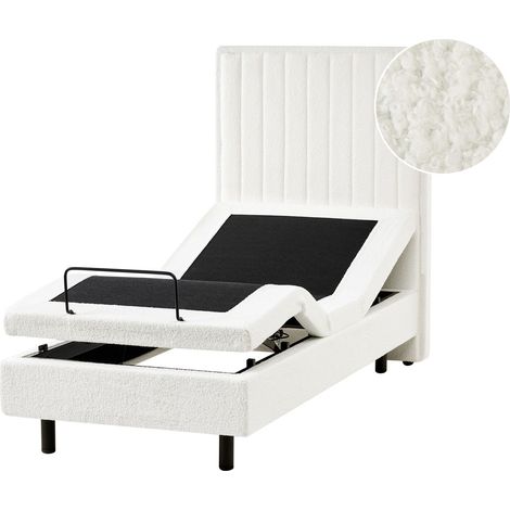 Electric Bed Off-White EU Small Single 2ft6 Remote Control Adjustable Boucle Upholstery CASTELLAN
