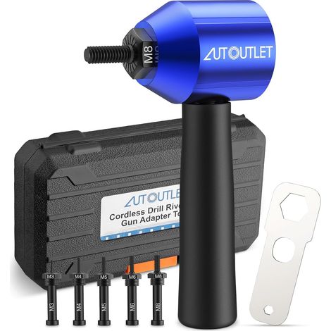 Riveter for Nuts, Drill Adapter for Nut Rivet with Gun Handle Riveting for Screwdriver and Battery Drill with Case, 5 Chucks M3 M4 M5 M6 M8 (1/5)