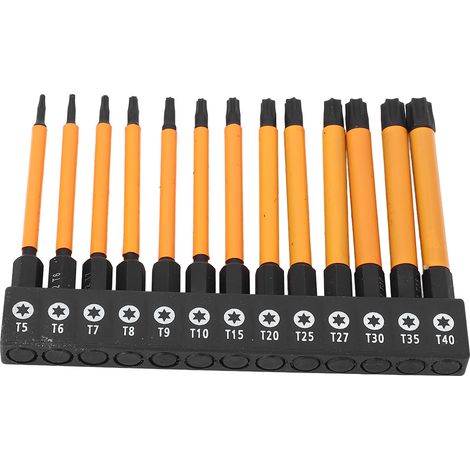 Jeu 13 embouts tournevis étoile Torx 75mm acier allié S2 queue hexagonale 1/4 pouce T5 T6 T7 T8 T9 T10 T15 T20 T25 T27 T30 T35 T40 (1/5)