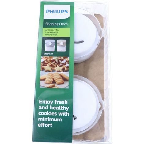Philips – Rondelles de forme pour machine à pâtes – 2 disques formes étoile et cœur – Accessoires pour Pastamaker – Couleur blanc
