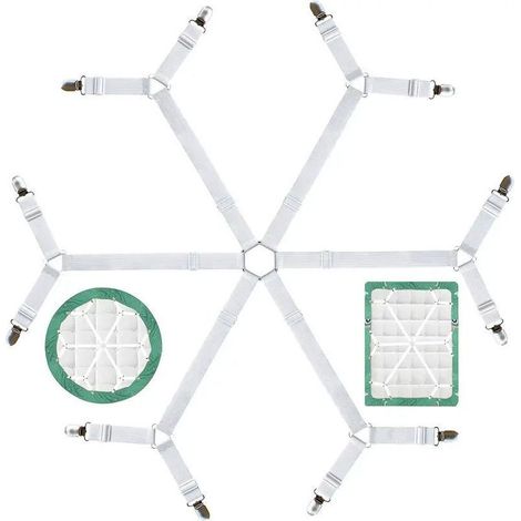 Attache Drap Housse, Tendeur Drap Housse, Sangle Matelas, Elastique Drap Housse, Sangle Drap Housse, Clips à 3 Voies et 6 Côtés, Convient Aux Draps-Housses et Aux Draps, Blanc (1/5)