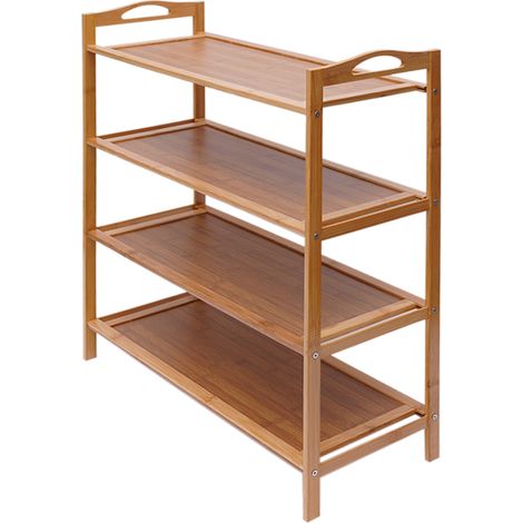 Zapatero, estantería para baño, estantería independiente, estantería de bambú para cocina, estantería de madera de 4 niveles para el baño.