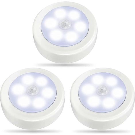 Lot de 3 lampes LED à détecteur de mouvement pour intérieur, éclairage de placard, veilleuse à piles, applique murale sans fil (blanc froid) (1/5)