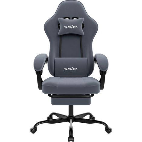Chaise gaming ergonomique avec repose-pieds – Chaise de course design, réglable avec support lombaire pour bureau et PC (1/5)
