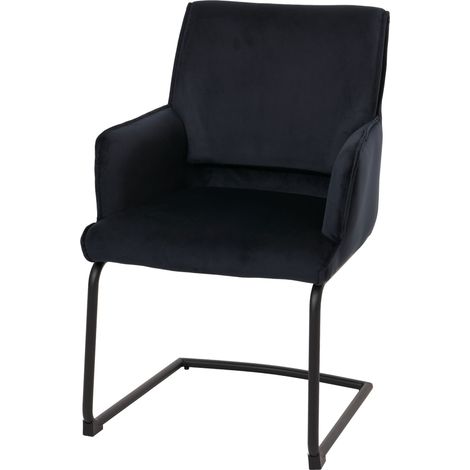 Chaise cantilever HWC-N60, chaise de salle à manger Chaise de cuisine, tissu/textile Oeko-Tex anthracite-bleu (1/5)
