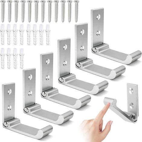 Set mit 6 faltbaren Wandhaken zum Aufhängen von Jacken, Handtüchern und anderen Gegenständen. Robuste, rostfreie Haken aus Aluminiumlegierung mit Schrauben zur Wandmontage, geeignet für Taschen und Sp