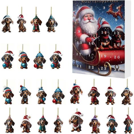 Adventskalender mit niedlichem Dackel-Anhänger, 24 Tage Weihnachts-Countdown-Kalender, Geschenkidee Typ A