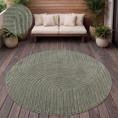 Paco Home Outdoor Teppich Wetterfest Balkon Wohnzimmer Skandinavisches Boho Einfarbig Grün, 160 cm Rund