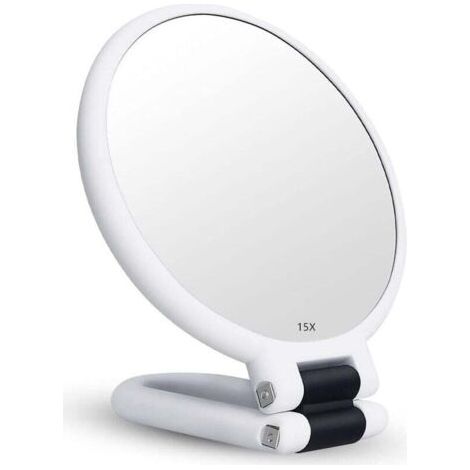 Miroir Grossissant x15 Double Face Miroir Pliable avec Poignée, Miroir de Maquillage à Main Miroir à Palette de Coiffeurs Miroir Pliant Utilisé pour Divers Détails de Maquillage (Argent)