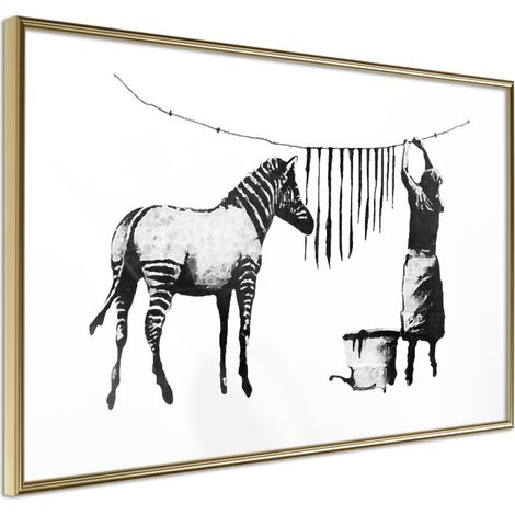 Affiche Murale Encadrée "Banksy Washing Zebra Stripes" 90 x 60 cm Or (1/2)
