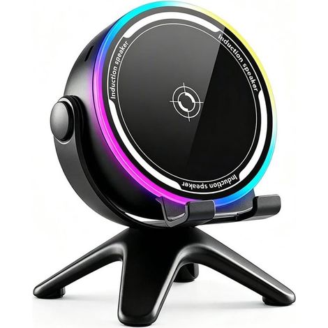 Supporto per altoparlante a induzione wireless, altoparlante a induzione 5 in 1 per iPhone con illuminazione a LED, supporto per cellulare con Bluetooth wireless L (1/4)