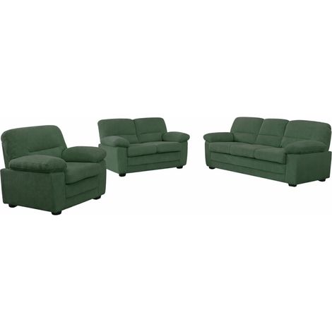 Sofá de 3 plazas + 2 plazas + sillón de pana verde oscuro LINCOLN