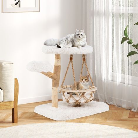 Arbre à Chat Tour pour Chats avec Berceau Suspendu Pot de Grattage en Jute Perchoir Plateforme Rembourrée Doux Peluche Condo de Luxe Blanc (1/3)