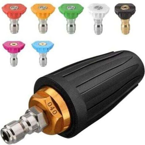 Buse turbo pour nettoyeur haute pression, buse rotative et 7 pointes, raccord rapide 1/4', 4000 Psi, Noir, (406689), kit jet pour nettoyeur haute pression, rotabuse haute pression -- (1/4)