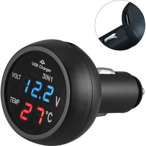 Voltmètre allume-cigare - Nearful - thermomètre chargeur usb led auto 12-24v-chargeur usb avec voltmètre led pour voiture-allume c (1/4)
