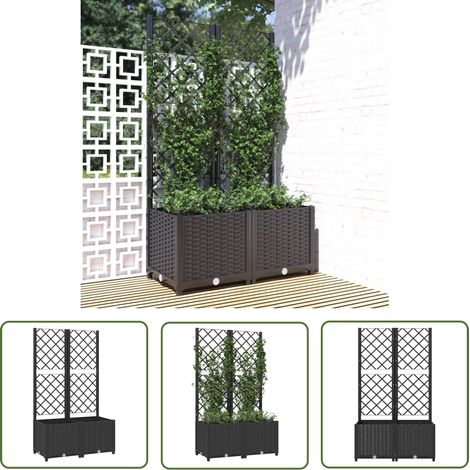 The Living Store Pflanzkübel mit Spalier Schwarz 80x40x136 cm PP - Blumenkübel - Rankgitter - Gartendekoration - Übertopf - Polypropylen (1/5)