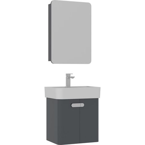 Ensemble Meuble Vasque avec Miroir (2 Pièces) "Orbit 55" - 55 x 38 x 62 cm - Anthracite (1/4)