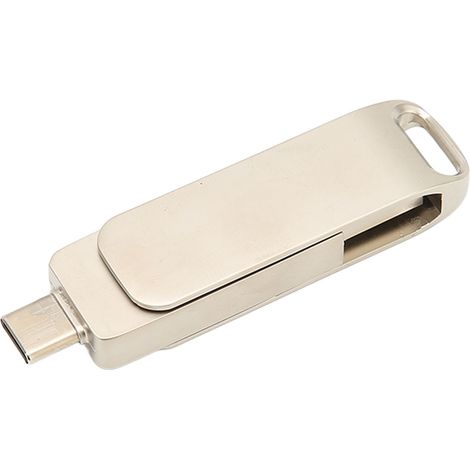 64 GB drehbarer USB-3.0-Typ-C-Stick aus Metall mit zwei Anschlüssen für Tablet- und Fotospeicherung, silberfarben (1/5)