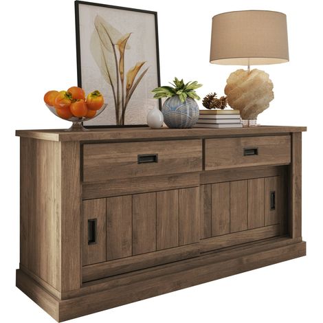 Aparador Lupara, Cómoda 2 Estantes, 2 Cajones, 2 Puertas, 138x50x95h cm Marrón Nogal