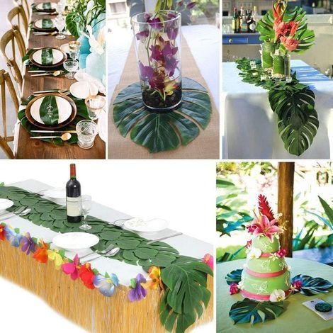 Tropische Monstera-Blätter, 20 Stück, künstliche Monstera-Blattdekoration, künstliche tropische Palmenblätter, Palmenblatt-Dekoration für hawaiianische Partydekoration, Dschungeldekoration, 35 cm (1/4)