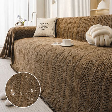 Jeté de canapé chenille imperméable marron café motif chevrons 180 × 130 cm 130cm réf 2016 50 × 30 × 8 cm 750 g – Livraison gratuite