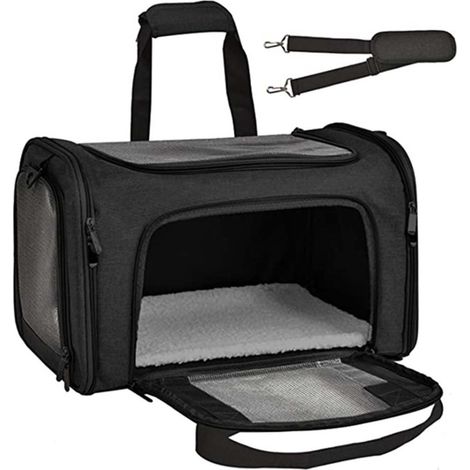 Sac à Dos Chat Chien, Extensible Sac Transport Pliable pour Petits Chiens, Sac de Transport à Parois Souples pour Animal de Compagnie, Sac Transport Chat Chien, Sac Voyage Chat Maille (Noir) (1/5)